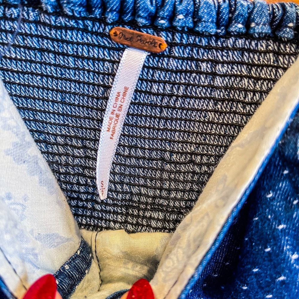 Free People SZ S Polka Dot Denim Baby Doll Dress! - Picture 5 of 9